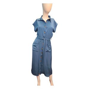 Millennium Blue Tie Front Shirt Dress Womens size Small